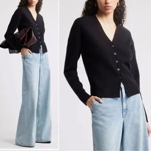 Nordstrom Wool/Cashmere Black Button Down V-Neck Cardigan S